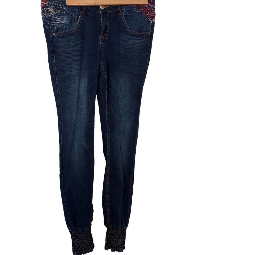 Desigual Dark Blue Denim Jeggings with Smocked Cuffs